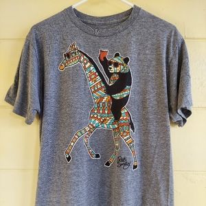 Riot Society Men's Large Graphic Tee, Panda Riding Giraffe